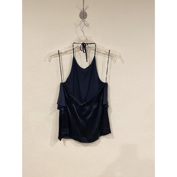 Theory Silk Tank Top Womens Medium Black Halter Ruffle Detail Sleeveless Blouse - Picture 6 of 6